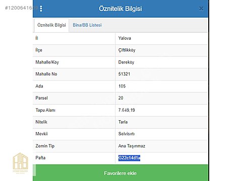 ÇİFTLİKKÖY DEREKÖY'DE 7650 M2 SATILIK MÜSTAKİL MANZARALI TARLA