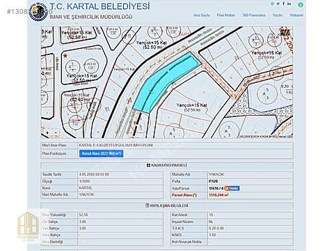 KARTAL YAKACIK SAMANDIRA CADDE CEPHE 15 KAT İMARLI 300 M2 ARSA